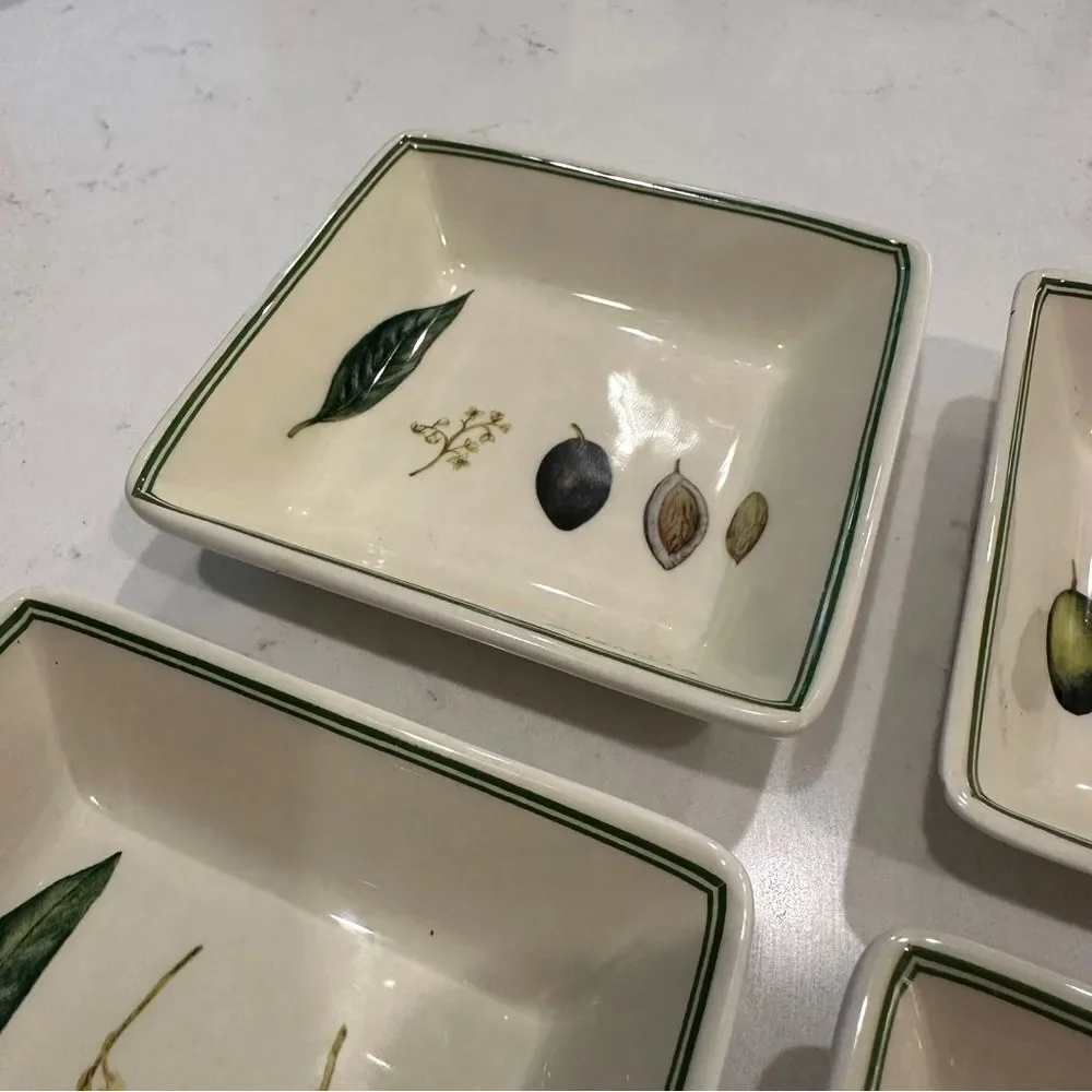 William Sonoma | four (4)  olive bowls trays serving botanical olive collection